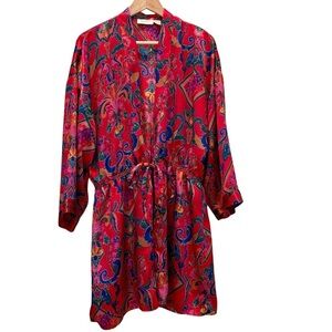 Vtg Victoria's Secret Robe Gold Label Red and Pink Paisley Size Large